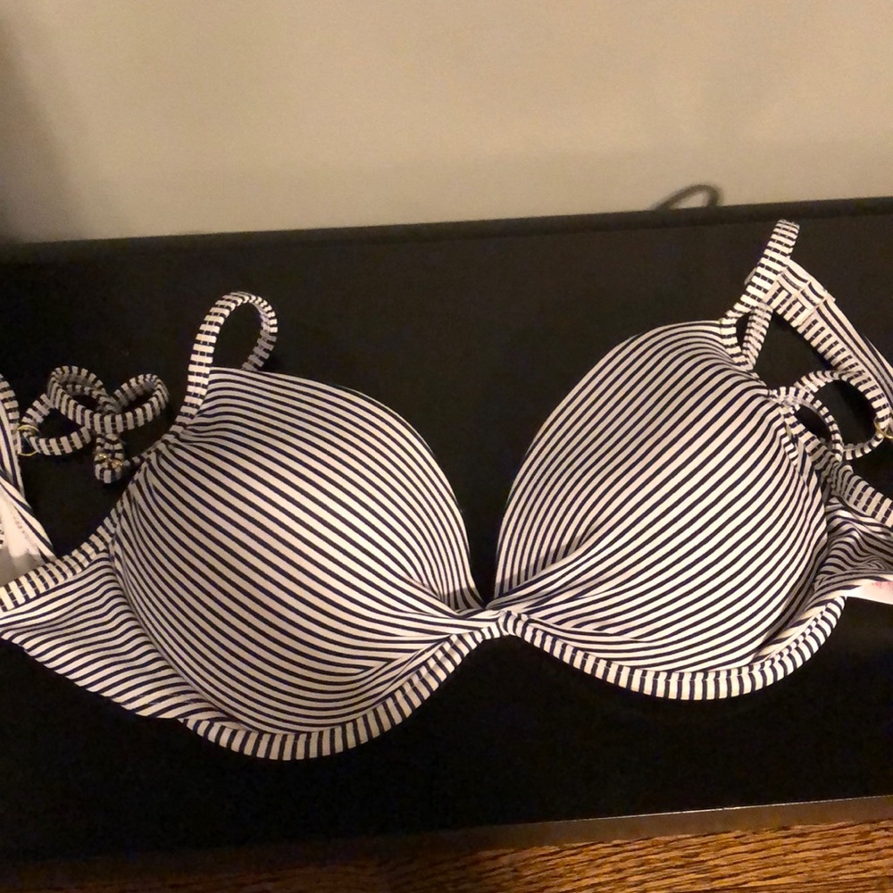 Blue and white stripe bikini top.
